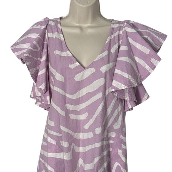 Oliphant Zebra Lilac Flirty V Neck Ruffle Sleeve Mini Dress Size S - Picture 13 of 15